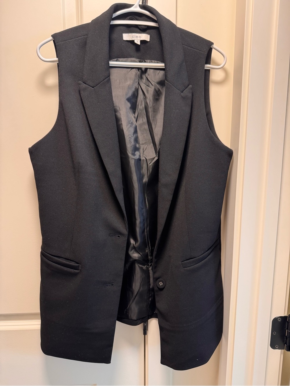 cleo Black Sleeveless Blazer Vest with Notch Lapels